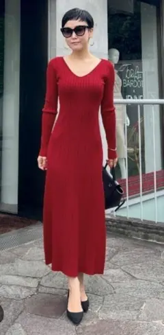 JENNE★Vネックリブニット　ロングスリーブワンピース