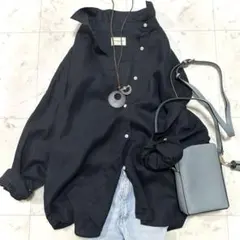 美品 ユナイテッドアローズ 麻100% リネン ワイド シャツ ブラック M