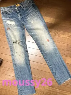 【moussy】　ダメージ　スリムストレートデニム　26 ローライズ