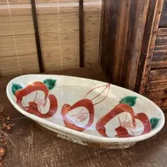 美濃焼　楕円形　陶器皿　椿　作家物