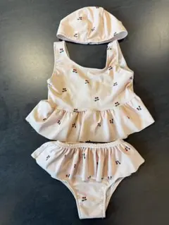 フリル付きチェリー柄ベビー水着セット