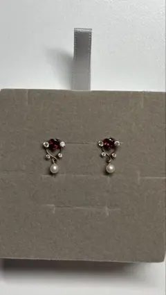 K10 ピンクゴールド　ガーネット　パール　真珠　ピアス