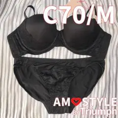 【C70】トリンプ アモスタイル ブラ・ショーツ ブラック 黒 シンプル