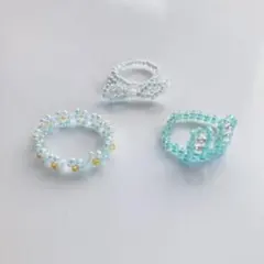 淡水色　ビーズリング　3点セット　ハンドメイド