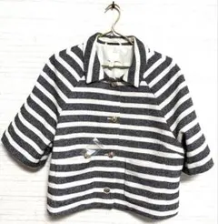 新品未使用 H&M ボーダー ツイード調 半袖ジャケット XL 金ボタンのサムネイル