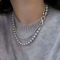 パールネックレス　上品　重ね付け風　二連　フォーマル　結婚式　アクセサリー