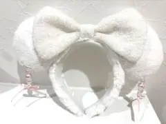 リボン付きホワイト耳　ディズニーカチューシャ