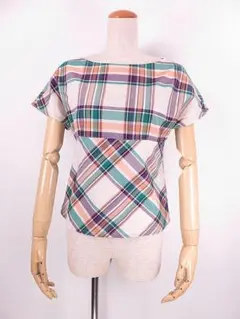 【値下げ】トゥモローランド　半袖カットソー　チェック　バックリボン付き　３８/M