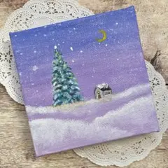 アクリル画　オイルパステル画　ある雪の降る日　風景画　キャンバスアート　ご予約品