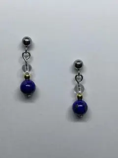 天然石 ラピスラズリとクリスタルのピアス