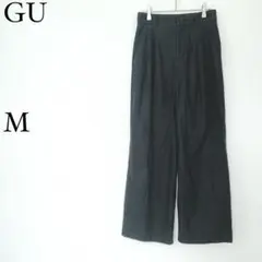 ジーユー　GU ワイドパンツ リネン混　M 黒　タック入り 後ろゴム　オフィス