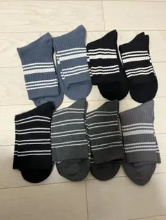 8足セット ソックス 青 黒 グレー ストライプ　25㎝〜27㎝