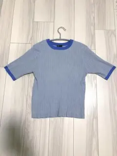 配色 リブ半袖ニット