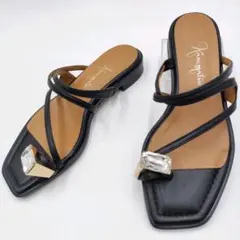 未使用品✨️銀座かねまつ ビジュー フラットトングサンダル 黒 23.5cm