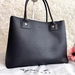 アニエスベー サフィアーノ ロゴ型押し トート A4可 肩掛け ブラック