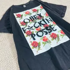 ヴィンテージ風 メンズ★オベイ★半袖Tシャツプリント【M】黒 綿100 花柄のサムネイル