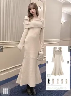 GRL リボンシャギーオフショルダーリブニットワンピース アイボリー