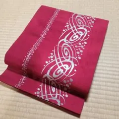 最終価格♪名古屋帯☆単衣にも♪銀色模様 植物刺繍