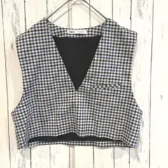 ZARA ザラ　ベスト　ジレ　レイヤード　ギンガムチェック　ブルー　ショート丈のサムネイル