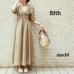 fifth　ウエストマーク ロングワンピース　マキシ　七分袖　ベージュ M　春夏