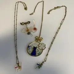 猫モチーフのハンドメイドネックレス、ブローチset