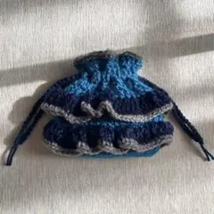 ハンドメイドフリル付き編み物巾着袋