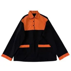 70s 80s ツートン プルオーバーシャツ バイカラー 黒 オレンジ