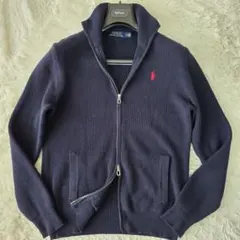 【良品】ラルフローレン ドライバーズニット ネイビー系 赤ポニー ダブルジップ