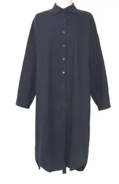 新品L★上質ゆったりロングシャツワンピ　カーディガン♪ネイビーL