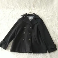 ウール ミックス　ハーフピーコート　 L　ダークグレーシンプル通学