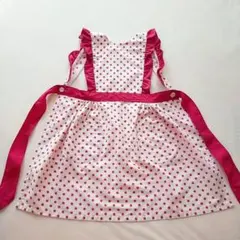 昭和レトロ 80s90sエプロン　キッズ用　フリルドット柄　ピンクホワイト