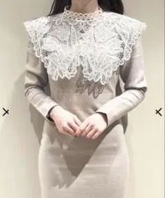 SNIDEL ビッグレースカラーニットワンピース　スナイデル　ブルー