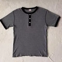 Healthknit ヘンリーネック ボーダーTシャツ Lサイズのサムネイル