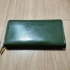 栃木レザー グリーン レザー 長財布 ゴールドファスナー