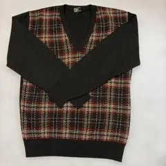 DAKS Vネック ニット セーター チェック柄 緑黒M