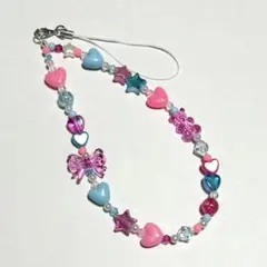 ビーズストラップ　ピンク　ブルー