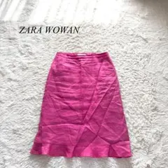 K2【ザラウーマン】膝丈タイトスカート　ピンク　リネン100% 無地　上品　M