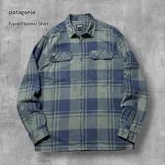 3455古着Patagoniaフィヨルドフランネルシャツ 好配色チェック柄紺緑Mのサムネイル