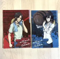 希少　クリアファイル　エレン　ミカサ　3ポケット　作業着ver. 2枚セット