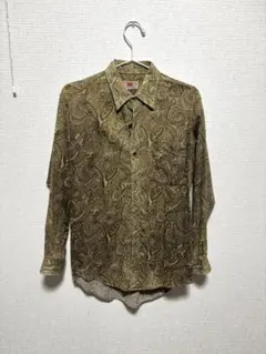 オリーブグリーン ペイズリー柄 長袖シャツ