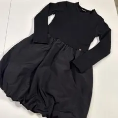 美品　バルーン　異素材　ドッキングワンピース　黒