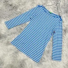 美品【BENETTON】Tシャツ（S）カットソー ボーダー 7分袖 青 白