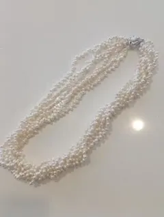 シルバー留め具ホワイトパール 6連多重ネックレス