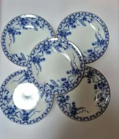 【5枚セット】和食器 染付 葡萄柄 小皿 直径12cm 醤油皿 取り皿 市松模様のサムネイル