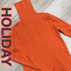 Holiday ハイネックニット リブストライプ 無地 オレンジ ストレッチのサムネイル