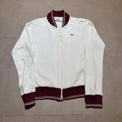 Lacoste トレーナー　ワッフル生地　ジップアップ　白　バーガンディ　38