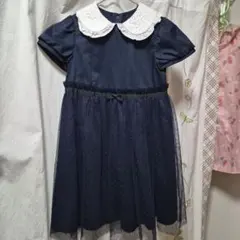 ネイビーのレース襟ドレス 110サイズ