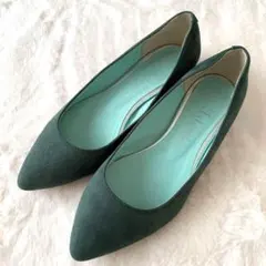 DIANA Artemis フラットシューズ スエード調 23 深緑 グリッター