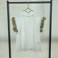 【ZARA】ザラ フリルスリーブ Tシャツ カットソー ホワイト Mサイズ