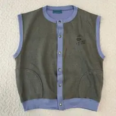 レトロ 配色 ニットベスト スナップボタン 紫 グレー vintage 古着 Lのサムネイル